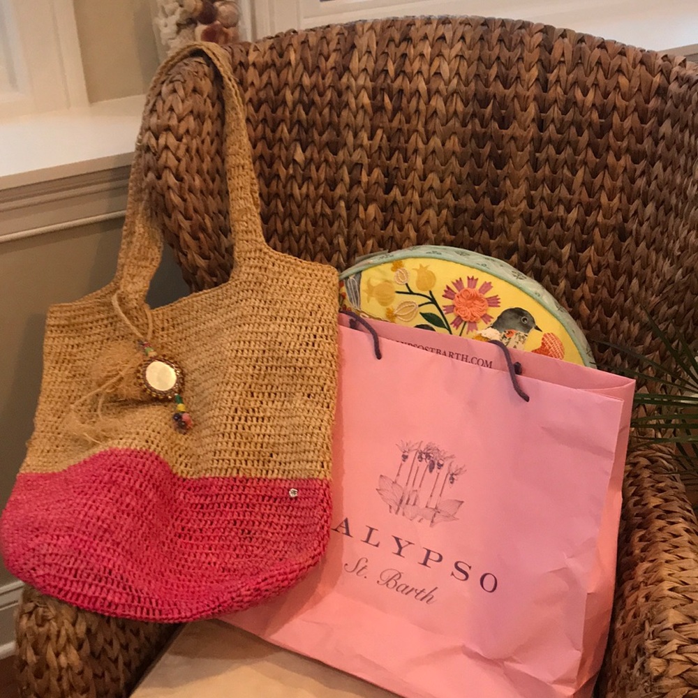 Natural woven beach bag by Flora Bella for Calypso